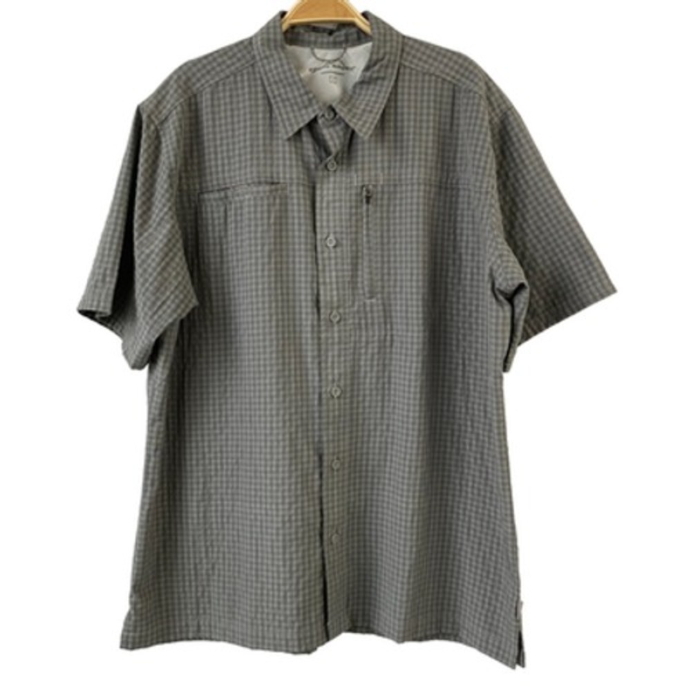 Eddie Bauer Tech Shirt Men LARGE Gray Check Hiking Camping Outdoor Utility